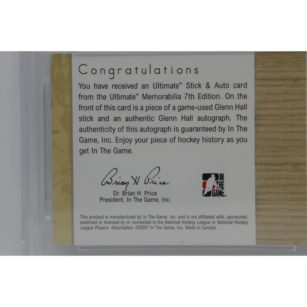 2006-07 In the Game Ultimate Memorabilia 7th Edition Stick/Auto Gold Glenn Hall